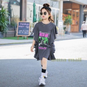 子供服 ワンピース 半袖 春夏 女の子 キッズワンピース ロングTシャツ 折り襟 チュニック 子供ドレス ジュニア おしゃれ 可愛い 涼しい 