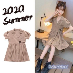 ワンピース キッズ 子供服 女の子 夏 キッズワンピース 半袖ワンピース Vネック 無地 フリル 子供ドレス ジュニア お姫様 おしゃれ 可愛