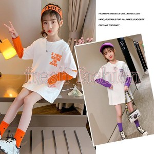 Tシャツ キッズ 長袖 韓国子供服 女の子 トップス ワンピース ロング 春服 子供服 ジュニア 普段着 ベビー服 カジュアル 可愛い おしゃれ