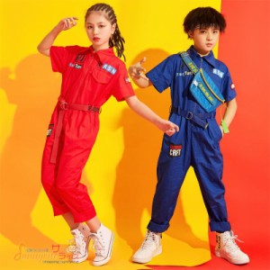 キッズ ダンス衣装 ヒップホップ つなぎ キッズ ヒップホップ ツナギ 作業服 男の子 女の子 オールインワン ステージ衣装 練習着 演出服