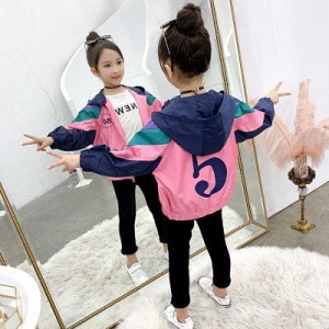 ジャケット キッズ 女の子 子供服 ジャンパー ブルゾン ジップアップ フード付き カジュアル 配色デザイン マウンテンパーカー アウター