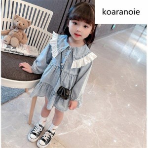 子供服 ワンピース キッズ 韓国子供服 女の子 春服 長袖 デニムワンピース 折り襟 子供ドレス dress 子ども服 ベビー服 お姫様 おしゃれ 