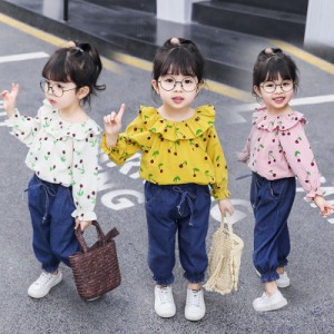 韓国ファッション　女の子　2点セット　ベビー　シャツ　パンツ　ブラウス　ズボン　ボトムス　デニムパンツ　