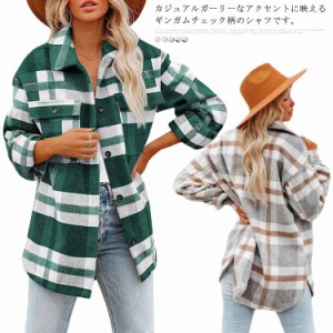  ロングシャツ 長袖 シャツ レディース ブラウス コート チェックコート シャツコート チェック アウター ロングカーデ ジャケット フラ