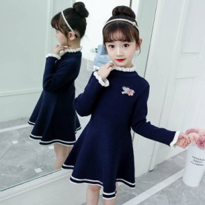 子供 ニット ワンピース 綿服 冬 キッズワンピース キッズ服 子供服 スリム 快適 ソフト 柔らかい かわいい お出かけ 発表会 入学式 入園