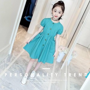 ワンピース キッズ 子供服 女の子 夏 キッズワンピース 半袖ワンピース 綿 無地 子供ドレス ジュニア 子ども お姫様 おしゃれ 可愛い カ