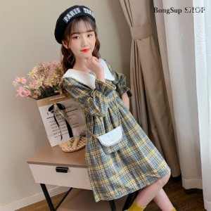 ワンピース キッズ 長袖 子供服 女の子 春秋 キッズワンピース シャツワンピース チェック柄 子供ドレス お姫様 ジュニア おしゃれ 可愛