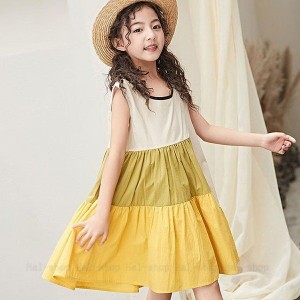 ワンピース 子供ドレス 子供服 dress 韓国子供服 女の子 ジュニア 夏 ノースリーブ 丸襟 膝丈 ベビー ワンピース おしゃれ 可愛い 通学着