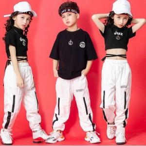 キッズダンス衣装 ヒップホップ HIPHOP チアガール セットアップ チア パンツ ズボン 子供 男の子 女の子 ガールズ ジャズダンス ステー