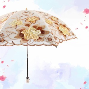 日傘 折りたたみ傘プリンセス風 レディース おしゃれ 水兵風 晴雨兼用 2段折りたたみ傘 レース花刺繍柄 UVカット 紫外線対策 遮光 遮熱 