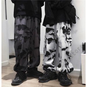 ロングパンツ カーゴパンツ パンツ ガウチョパンツ ロングパンツ タイダイ柄 メンズ レディース ダンス衣装 ズボン 舞台服 ダンス グレー