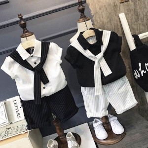 韓国子供服 フォーマル キッズ 男の子 子供服 半袖シャツ*半ズボン 2点セット キャットウォーク 演出 発表会 小学校 七五三 90 100 110 1