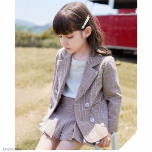 子供スーツ フォーマル 子供服 セットアップ キッズ 長袖 春秋 アウター ミニスカート チェック柄 入学式 卒業式 可愛い おしゃれ 通学着