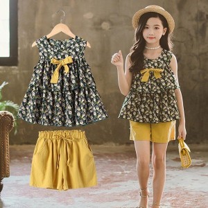 子供服 セットアップ キッズ 女の子 春夏 2点セット 上下セット Tシャツ 薄手 ノースリーブ 花柄 ショートパンツ おしゃれ カジュアル 涼