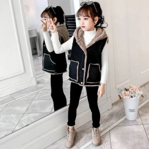 ベスト キッズ デニムベスト 秋冬 フード付きベスト デニムコート 裏起毛 ベスト コート 子供服  女の子 アウター  防寒 可愛い  シンプ