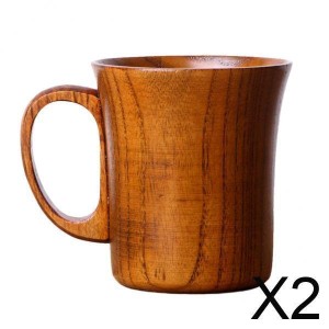 2x木製カップ手作りコーヒー ティー ビール ジュース ミルク マグ ドリンク 10cmx8.8cm
