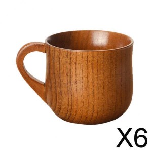 6xJujube木製カップ手作りコーヒーティービールジュースミルクマグドリンク7.5cmx6.8cm