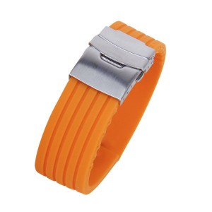 ノーブランド品 時計バンド 交換ベルト  シリコンゴム  腕時計ストラップ 防水 20mm  縦シマ オレンジ