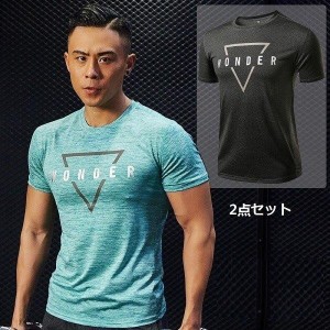 夏用 メンズ ランパン ランショーツ  吸汗速乾 2点半袖Tシャツセット ジム トレーニングウェア ジョギング 男性用 マラソン スポーツウエ