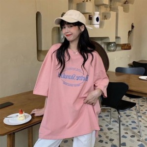 プリントT 半袖 レディース Tシャツ ゆったり サマーTシャツ ビッグ カットソー 夏 女性 クルーネック 夏Tシャツ 丸首 半袖Tシャツ