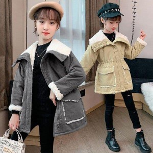 韓国子供服 アウター コート キッズ 女の子 冬服 防寒抜群 裏起毛仕様 フワフワ 厚手 ミドル丈 ラペル コート 防寒 通学 グレー ページュ