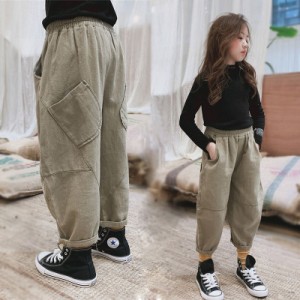 子供服 キッズ ロングパンツ デニム サルエルパンツ ジーンズ ジーパン女の子 ジュニア 韓国こども服 ゆったり カジュアル 長ズボン ブリ