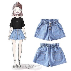 デニムパンツ キッズ 子供服 女の子 ハーフパンツ 短パン 夏服 ボトムス ストレッチパンツ ウェストゴム 伸びる ジーンズ 半ズボン 韓国