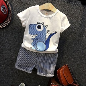 子供服セットアップ 夏 男の子 子供ジャージ キッズ 韓国恐竜プリント ジュニア上下セット半袖 Tシャツパンツ ベビー服 男児 おしゃれ 通