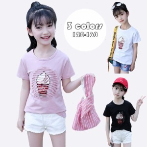 子供服 Tシャツ キッズ 女の子 韓国子供服 綿 半袖 丸い襟 刺繍 プリント トップス おしゃれ 子ども服 夏 半そで ジュニア服 カジュアル 