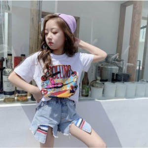 韓国風 女の子 夏 トレンド半袖Tシャツ キッズ 女の子トップス 子供服 Tシャツ シンプル 半袖 夏 110cm-160cm