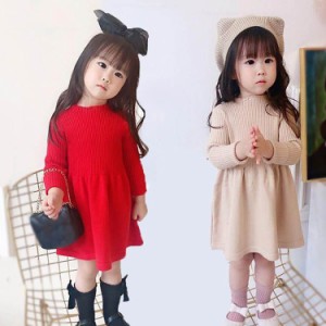 韓国子供服 ワンピース キッズ 女の子 ニットワンピース 膝丈 スウィート 秋服 冬服 学生 普段着 通学 ニットワンピ セータードレス 誕生