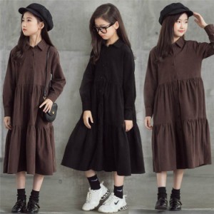 ワンピース キッズ 春秋 子供服 女の子 長袖ワンピース 可愛い 韓国風 無地 ワンピース ジュニアワンピース 親子ペア ペアルック キッズ 