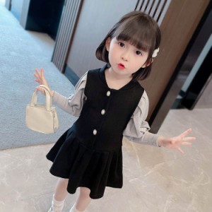 子供服 ワンピース 女の子 子供ドレス 春秋 長袖 切り替え プリーツスカート リゾート おしゃれ きれいめ 子ども服 キッズ 女児 シンプル