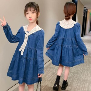 子供服 ワンピース キッズ 女の子 秋着 長袖 デニムワンピース 子供ドレス dress 韓国子供服 ジュニア カジュアル おしゃれ 可愛い 新品