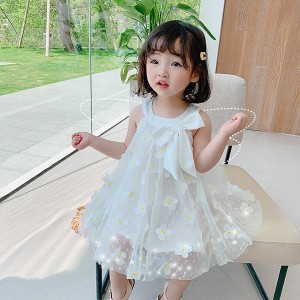 子供服 ワンピース キッズ 女の子 春夏 ノースリーブ チュール 蝶結び 花柄 韓国子ども服 子供ドレス 結婚式 誕生日 ベビー服 女児 お姫