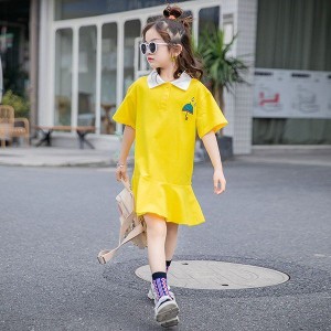 子供服 ワンピース 半袖 春夏 女の子 キッズワンピース ロングTシャツ 折り襟 チュニック 子供ドレス ジュニア おしゃれ 可愛い 涼しい 