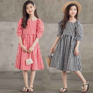 子供服 ワンピース キッズ 女の子 春夏 子供ドレス dress 韓国子供服 ジュニア ワンピース 半袖 チェック柄 カジュアル おしゃれ 可愛い 