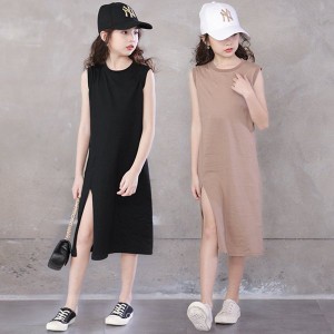 ワンピース キッズ 子供服 女の子 夏 キッズワンピース ノースリーブ ロングTシャツ 無地 子供ドレス ジュニア 子ども お姫様 おしゃれ 