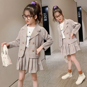 子供スーツ フォーマル 女子 子供服 セットアップ キッズ 上下セット 長袖 春秋 アウター ミニスカート チェック柄 入学式 卒業式 可愛い