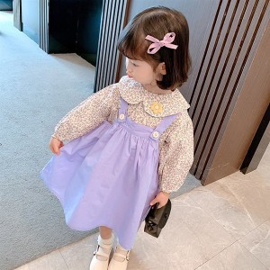 子供服 セットアップ キッズ 女の子 長袖 春服 トップス ブラウス シャツ 花柄 折り襟 ワンピース サロペット 韓国子供服 ベビー服 おし