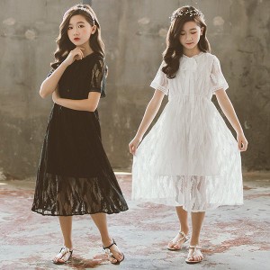 親子ペア 子供服 ワンピース 160 韓国子ども服 キッズ 女の子 夏服 半袖 レースワンピース 子供ドレス 結婚式 ベビー服 ジュニア お姫様 