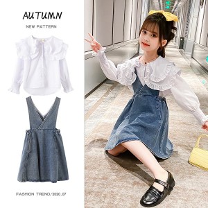 子供服 セットアップ キッズ 女の子 長袖 春服 上下セット トップス ブラウス シャツ デニムワンピース サロペット 韓国子供服 ジュニア 