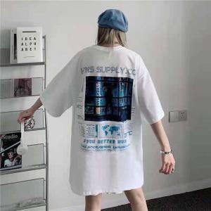 新作トップス Tシャツ 半袖 五分袖 ロング丈 プリント バックデザイン ストリート レディース ファッション ダンス 衣装 ヒップホップ