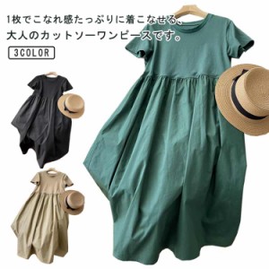 夏 送料無料Tシャツワンピース 普段着 半袖 ロングワンピース 切替ワンピース レティース Aライン 送料無料Tシャツワンピース フレア Tシ