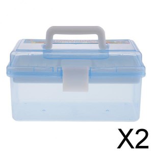 2x2層プラスチックソーイングジュエリーペインティングツールボックス収納ボックスオーガナイザーブルー