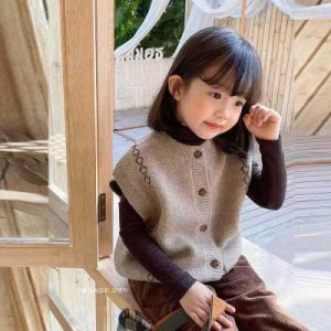 ニットベスト ニット ベスト 子供服 キッズ 女の子 ショート 送料無料 キッズ 前開き 女の子 可愛い トップス ニットセーター 無地 シン