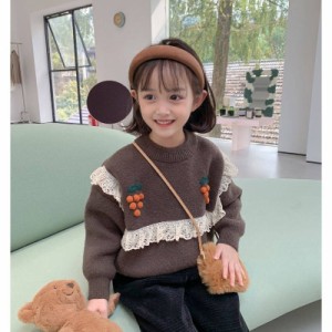 ニット 子供服 トップス セーター 女の子 送料無料 秋冬 おしゃれ 長袖 レース 刺繍 子供 キッズ かわいい 暖かい 可愛い 子供服 ギフト 