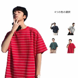 Tシャツ メンズ 半袖Tシャツ ストレッチ クール 綿 ボーダー マルチボーダーTシャツ おしゃれ かっこいい 半袖 カットソー ティーシャツ 