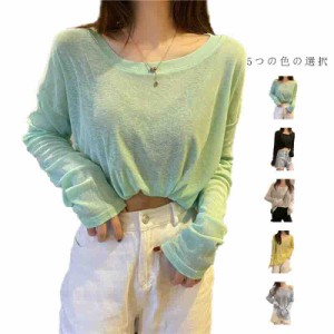  シアートップス トップス ロンT 送料無料 シースルー tシャツ シアー トップス 夏 レイヤード Uネック 透け感 長袖 シアー 送料無料 イ