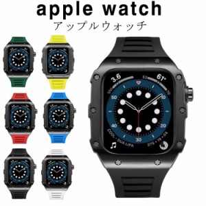 apple watch アップルウォッチ バンド ステンレス ケース カバー 一体型 ブラックカバー バンド ラバー 高級ベルト ケースバンド メンズ 